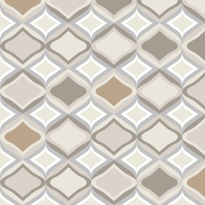 Geometric ogee and diamond, beige gray, 4 inch