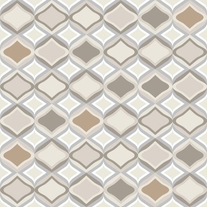 Geometric ogee and diamond, beige gray, 3 inch