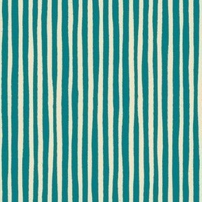 Hand Drawn Stripe // Turquoise & Almond // wobbly vertical stripe