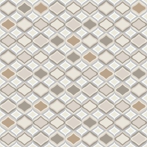 Geometric ogee and diamond, beige gray, 2 inch
