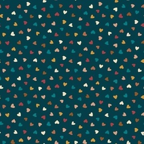 Rainbow Heart Confetti // Dark Teal // Small Heart Ditsy