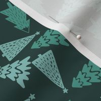 SMALL christmas trees fabric - fir tree fabric, green holiday