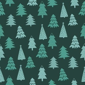 SMALL christmas trees fabric - fir tree fabric, green holiday