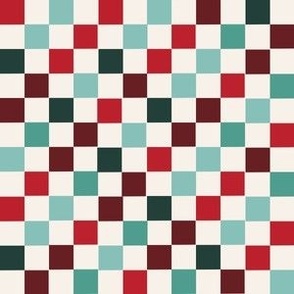 1/2" christmas checkerboard fabric - holiday red and green xmas fabric