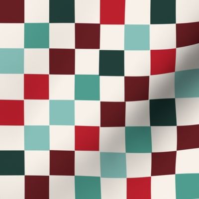 1" christmas checkerboard fabric - holiday red and green xmas fabric