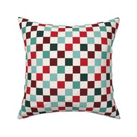 1" christmas checkerboard fabric - holiday red and green xmas fabric