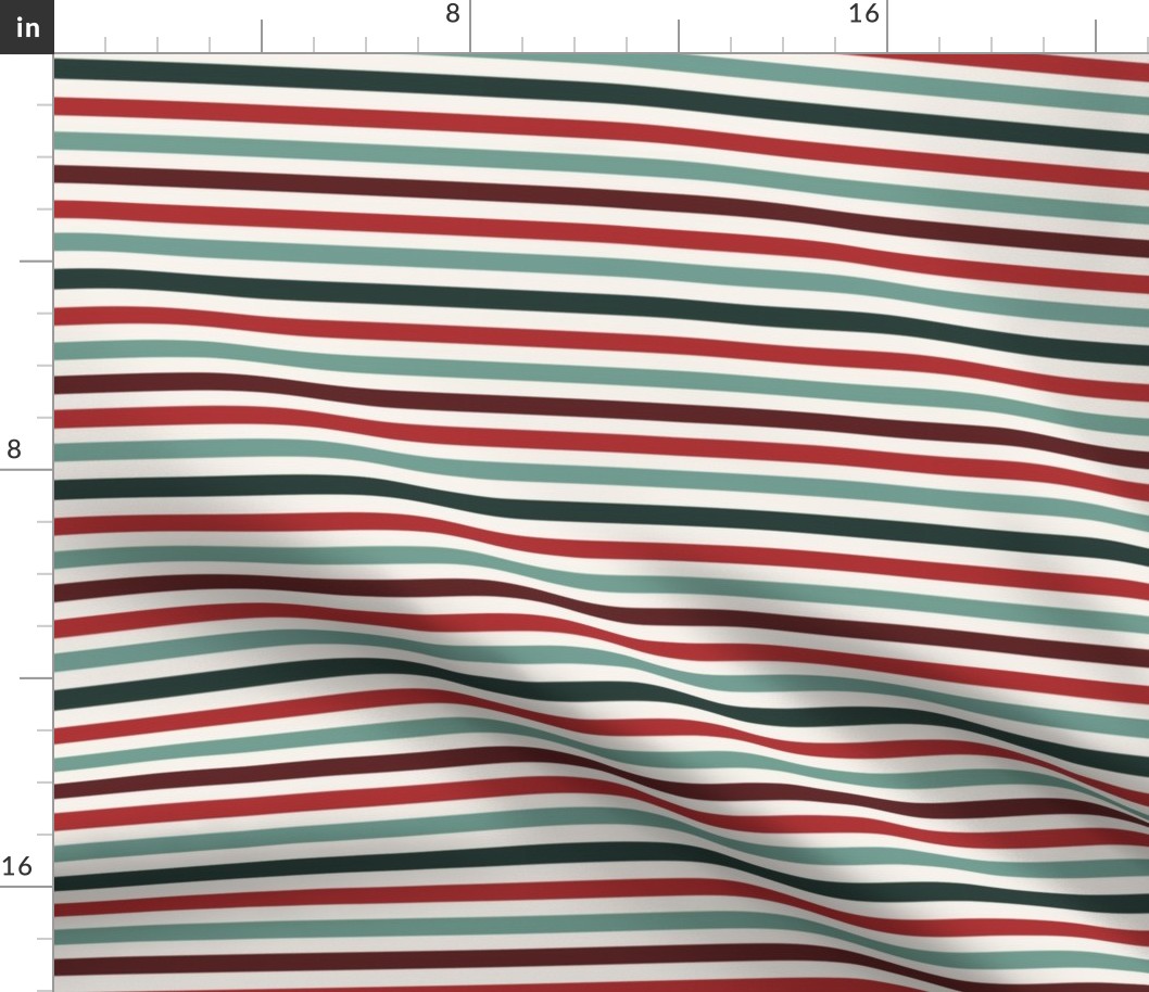 SMALL christmas stripe fabric - holiday red and green xmas fabric