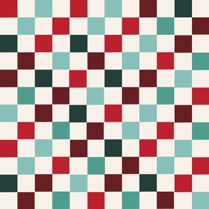 2" christmas checkerboard fabric - holiday red and green xmas fabric