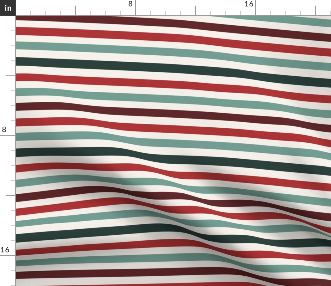 MEDIUM christmas stripe fabric - holiday red and green xmas fabric