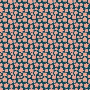 Pink flowers on blue - small scale
