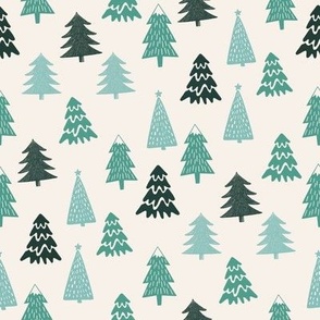 SMALL christmas trees fabric - fir tree fabric, green holiday