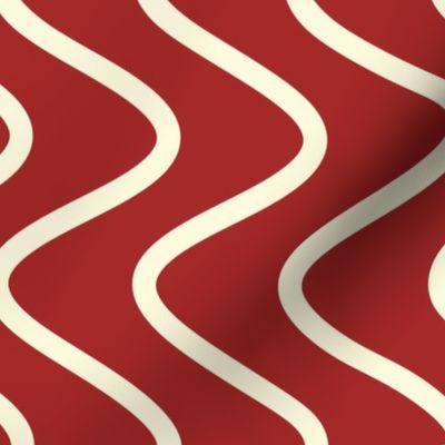 Cornsilk White & Auburn Red Wavey Stripes