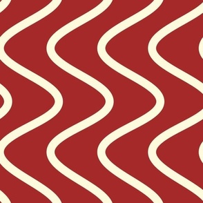 Cornsilk White & Auburn Red Wavey Stripes