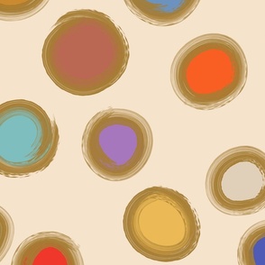 Colorful Dots with Gold Outline on Cream - Large