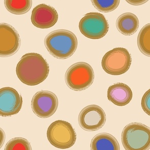 Colorful Dots with Gold Outline on Cream