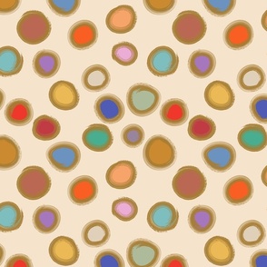 Colorful Dots with Gold Outline on Cream - Small