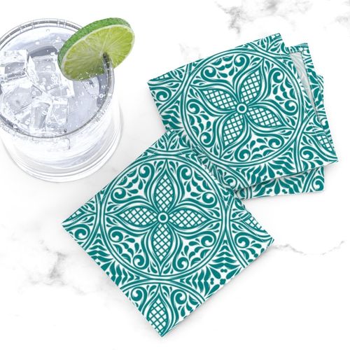 Talavera Tiles in Teal and White