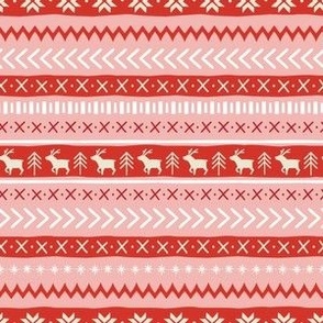 Christmas Sweater Pattern - Small Scale - Peach Pink and Red Knit Pattern