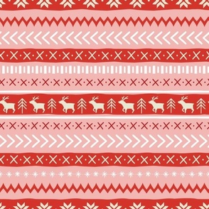 Christmas Sweater Pattern - Medium Scale - Peach Pink and Red Knit Pattern