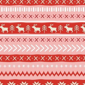 Christmas Sweater Pattern - Large Scale - Peach Pink and Red Knit Pattern