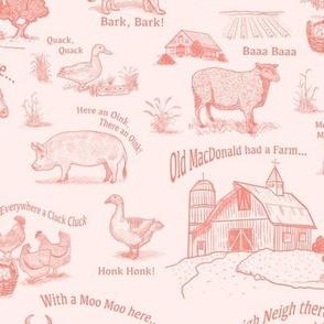 Old MacDonald Had a Toile de Jouy Farm, Coral Pink