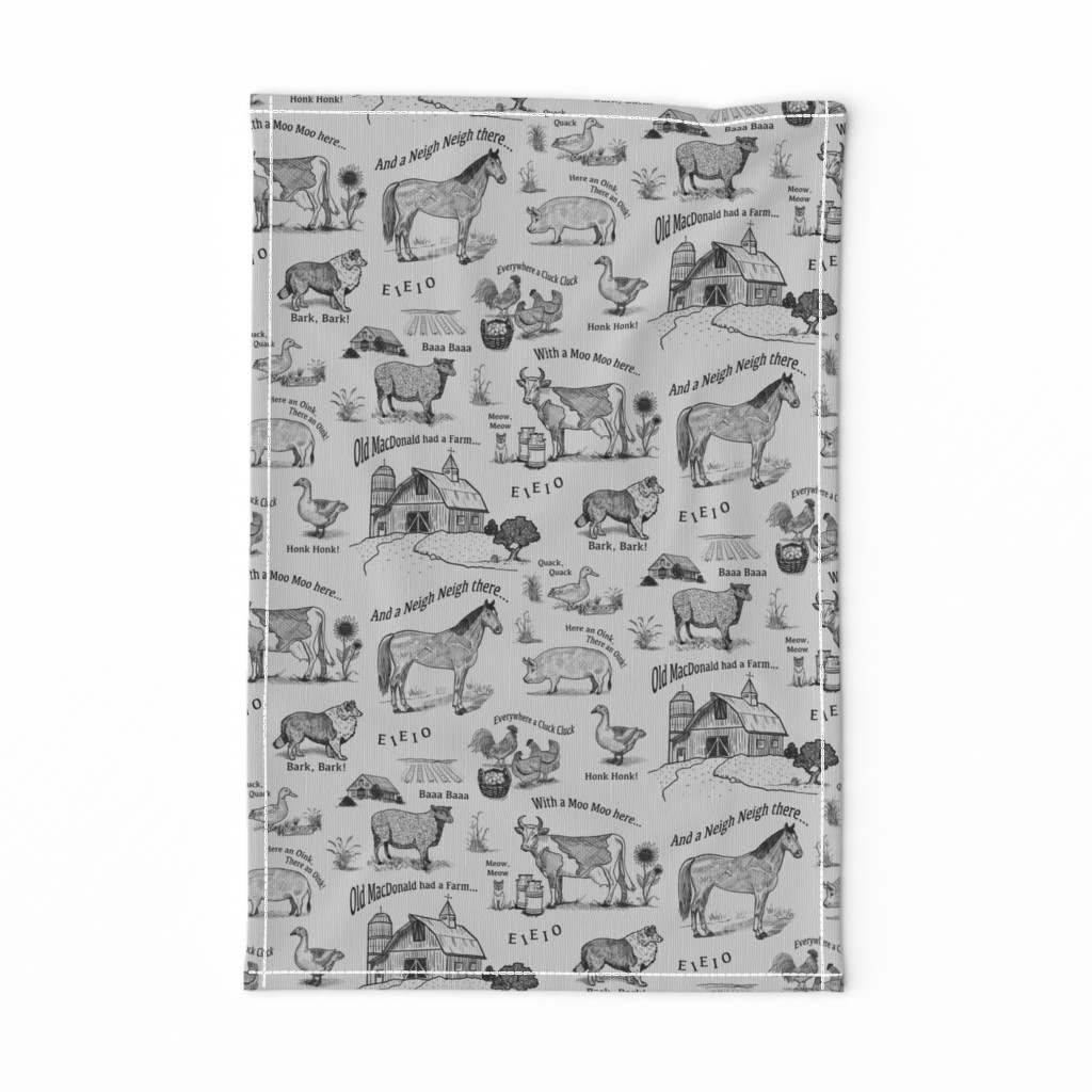 Old MacDonald Had a Toile de Jouy Farm, Newsprint Grey