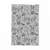 Old MacDonald Had a Toile de Jouy Farm, Newsprint Grey