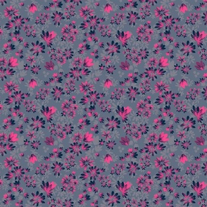 Dark ethereal Goth pink floral on shadow navy Large