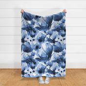 Wild Poppy Flower Loose Abstract Watercolor Floral Pattern Navy Blue
