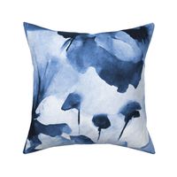 Wild Poppy Flower Loose Abstract Watercolor Floral Pattern Navy Blue