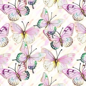 Spring watercolor butterflies in purple, green, yellow