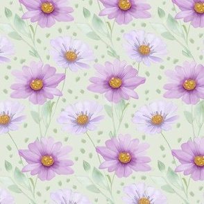 Watercolor field flowers | purple and mint daisies