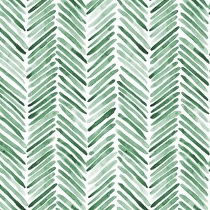 Smaller scale shamrock green herringbone - watercolor brush stroke abstract geometric painted pattern - p307 green3-4