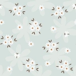 Medium Scale // Daisy Ditsy Floral with Butterflies on Light Muted Aqua