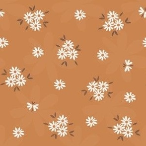 Medium Scale // Daisy Ditsy Floral with Butterflies on Copper Ochre