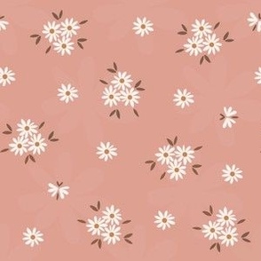 Medium Scale // Daisy Ditsy Floral with Butterflies on Salmon Pink