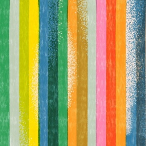 large scale Loose Geometric multicoloured rustic vertical stripe  / riso brights colourway
