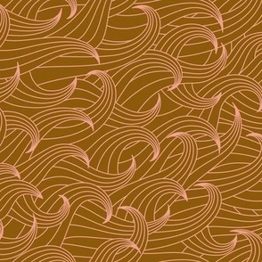 Ocean coastal moody art deco waves ochre 8 inch