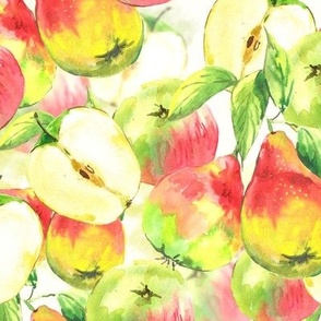 Colorful watercolor apples and pears
