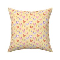 Little chick garden - easter spring chicken and hen design in nineties pastel colors lilac pink orange on soft yellow SMALL