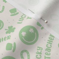 Lucky teacher - st patrick's day illustrations Irish holiday clover smileys and text nineties retro design mint on ivory