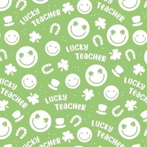 Lucky teacher - st patrick's day illustrations Irish holiday clover smileys and text nineties retro design bright green white