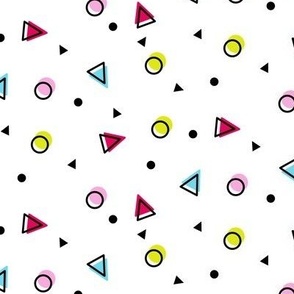 Memphis inspired triangles and dots pattern | White Background