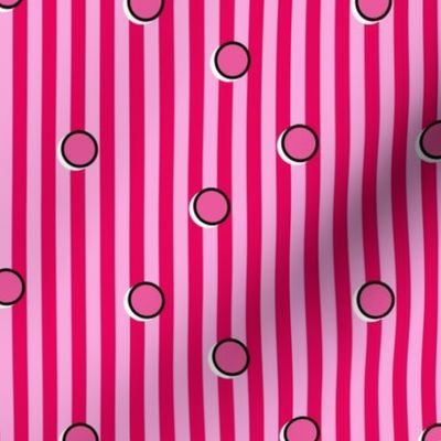 Pink Memphis inspired polka dots and stripes pattern