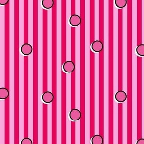 Pink Memphis inspired polka dots and stripes pattern