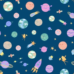 Planets in space on blue