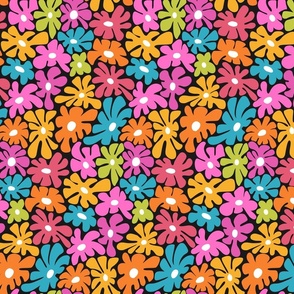 Groovy funky blooms, cool bright fancy abstract flowers, happy dopamine flower power daisies, modern trendy retro floral design