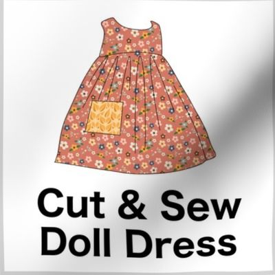 Prairie Flowers Cut & Sew Doll Dress (rose) on FAT QUARTER for Forever Virginia Dolls and other 1/8, 1/6 and 1/5 scale child dolls  // little small scale tiny mini micro doll 