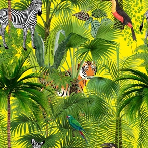 Tropical,jungle,toucan,parrot,zebra,tigers,exotic,palm trees