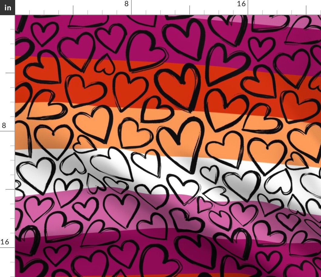 lesbian flag with black hearts
